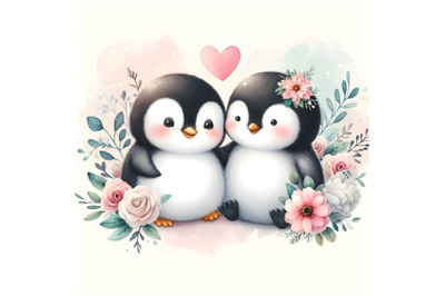 cute couple penguin love