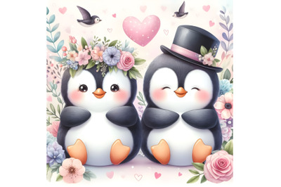 cute couple penguin love