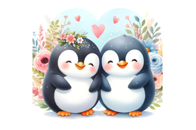 cute couple penguin love