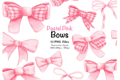 Watercolor Pastel Pink Couquette Bow Clipart.
