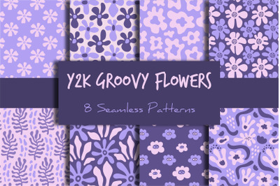 Y2k Groovy Flowers Seamless Patterns