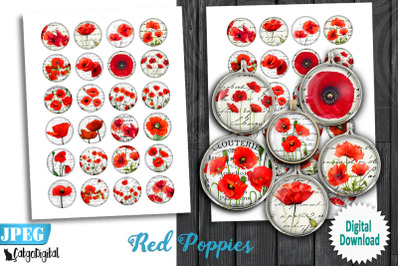 Red Poppies Printable Circles
