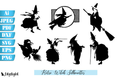 Retro Witch Silhouettes Sublimation Clipart