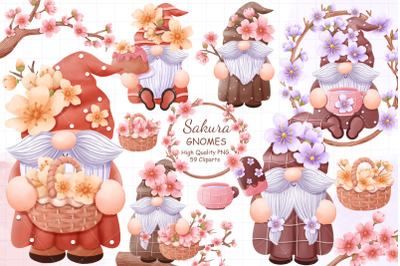 Cherry Blossom Gnomes Clipart Set