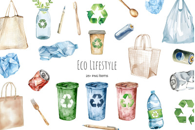 Watercolor eco lifestyle clipart. Zero waste clip art. Green life 28 PNG. Watercolor sustainable living. No plastic clipart. Eco friendly. Minimalist lifestyle
