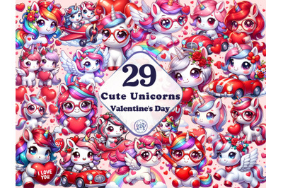 Cute Unicorns Valentine&#039;s Day Bundle
