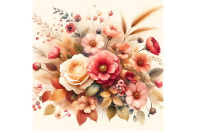 Beautiful Watercolor Flowers in Warm Tones