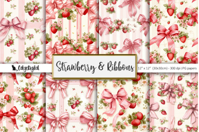 Strawberry and Ribbons Scrapbooking Papers