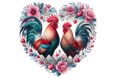 Roosters in Heart Shape