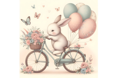 Adorable Bunny on Vintage Bike