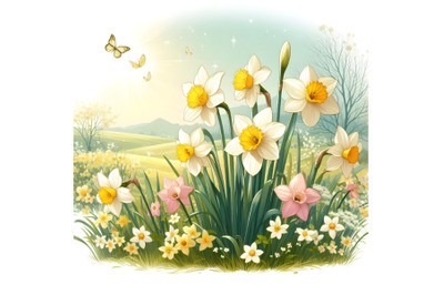 Beautiful Blooming Daffodils in Spring