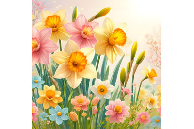 Beautiful Blooming Daffodils in Spring