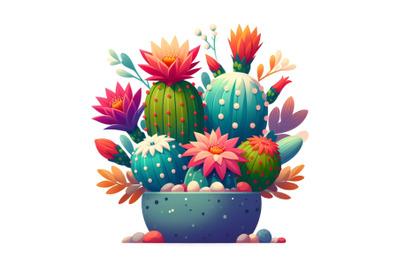 Colorful Cactus Plant with Blooming Flowers