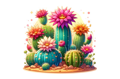 Colorful Cactus Plant with Blooming Flowers