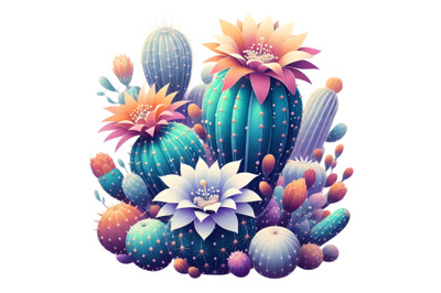 Colorful Cactus Plant with Blooming Flowers