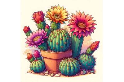 Colorful Cactus Plant with Blooming Flowers