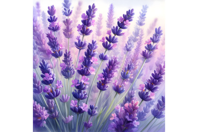 Watercolor painting of purple lavender flowers