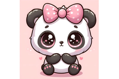 Adorable Panda Bear with Pink Bow