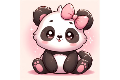 Adorable Panda Bear with Pink Bow