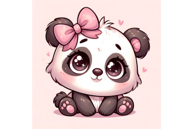 Adorable Panda Bear with Pink Bow