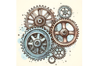 Hand-drawn vintage gears