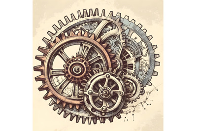 Hand-drawn vintage gears