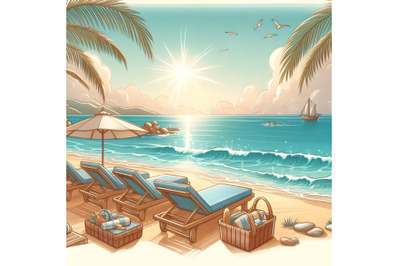 Sea beach and sun loungers