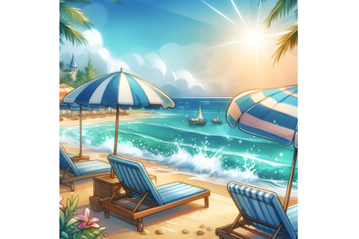 Sea beach and sun loungers