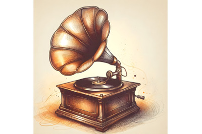 Hand drawn vintage gramophone