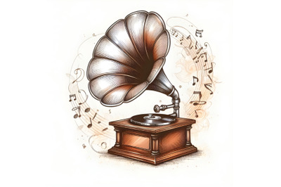 Hand drawn vintage gramophone