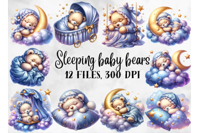 Baby teddy bears clipart, sleeping bears png