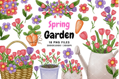 Watercolor Spring Garden Clipart