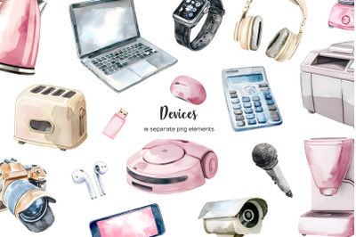 Watercolor electronic devices clipart. Modern appliances clipart