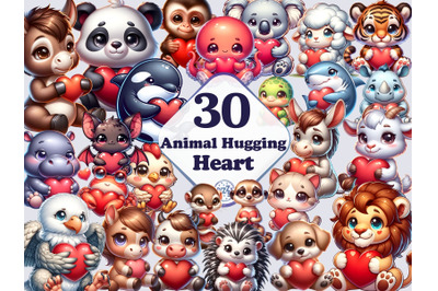 Animal Hugging Heart Sublimation Clipart