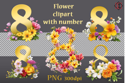 Flower clipart with number 8