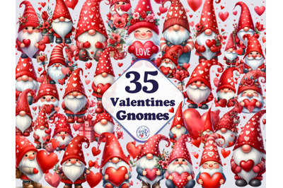 Watercolor Valentine Gnome Cliparts