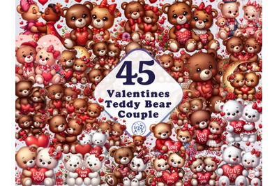 45 Valentines Teddy Bear Couple Clipart Bundle Couple Bear Clipart in
