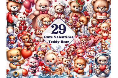 Valentines Teddy Bear Clipart Bundle Bear Valentines Day love PNG Grap