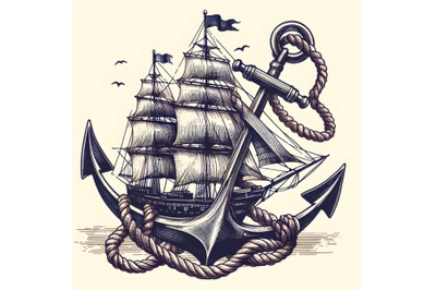 Hand drawn ship sea Anchor