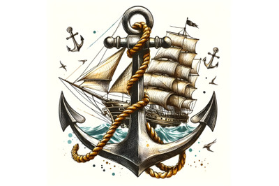 Hand drawn ship sea Anchor