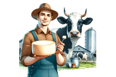 Farmer with holding cheese round