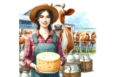 Farmer with holding cheese round