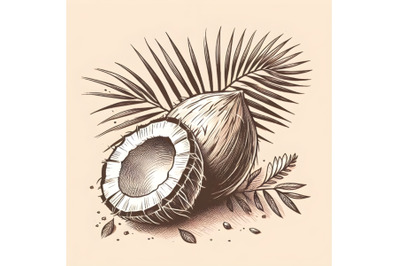 coconut with palm leaf