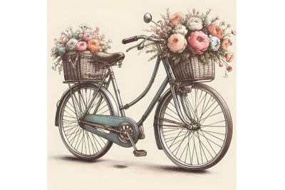 Retro bicycle with flowers in baskets