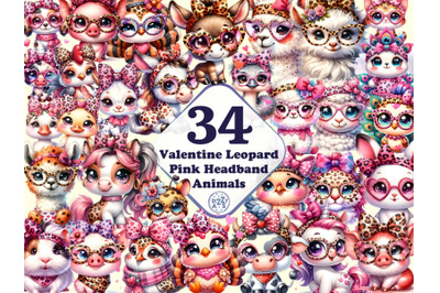 Valentine Pink Leopard Headband Animals 34 PNG Valentines Day Clipart