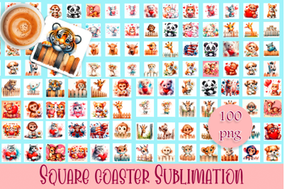 Animal square coaster sublimation bundle | Cow coaster PNG