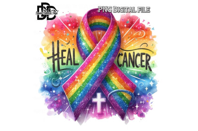 Rainbow cancer ribbon with heart png digital download sublimation canc