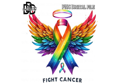 Rainbow cancer ribbon with heart png digital download sublimation canc