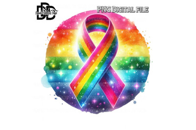 Rainbow cancer ribbon with heart png digital download sublimation canc