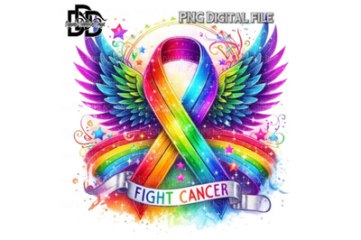 Rainbow cancer ribbon with heart png digital download sublimation canc